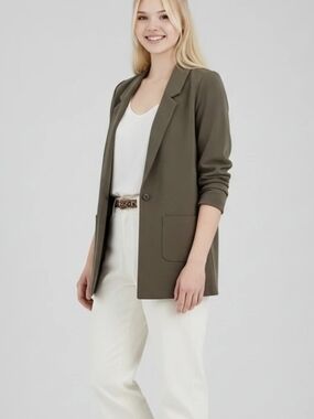 Garnet Hill Knit Relaxed Blazer in Capers Heather Olive - Size 16